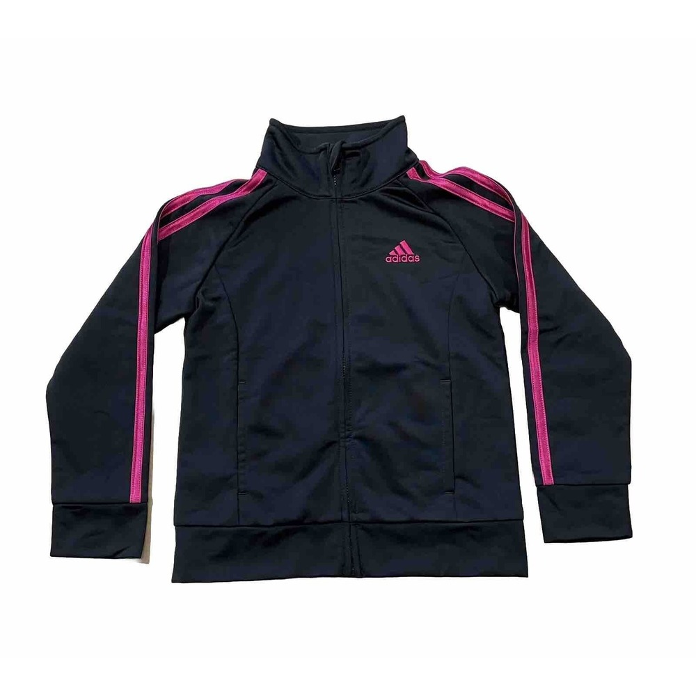 adidas Kids Black Jacket with Pink Stripes